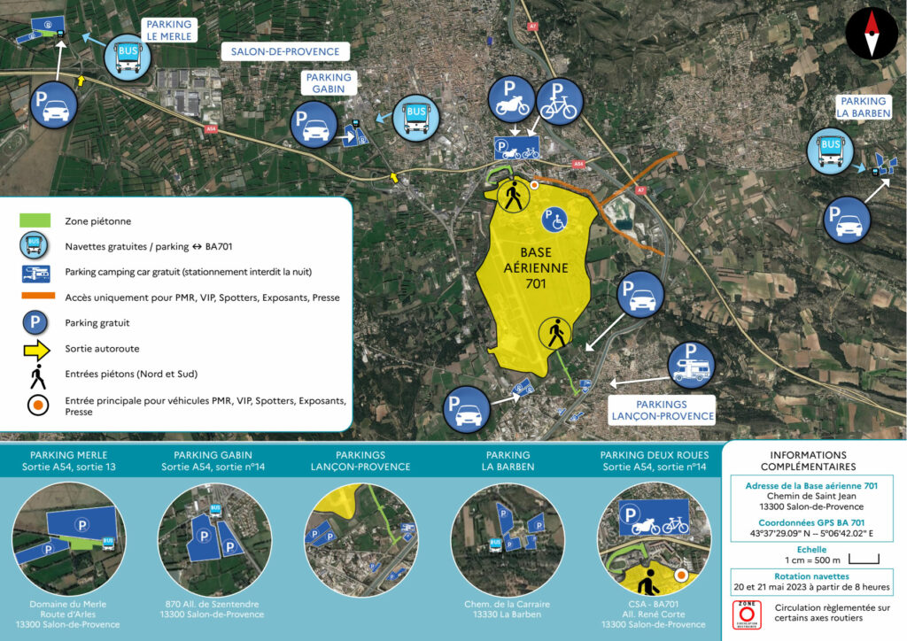 Zones de parking du Meeting de l'Air de Salon-de-Provence 2023