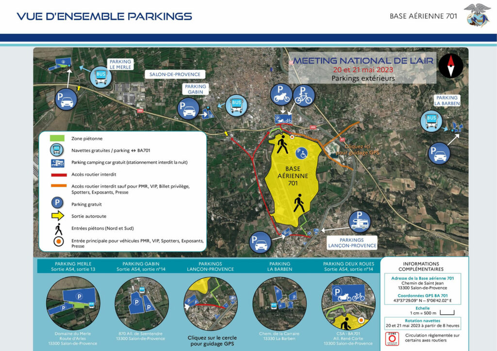 Zones de parking du Meeting de l'Air de Salon-de-Provence 2023